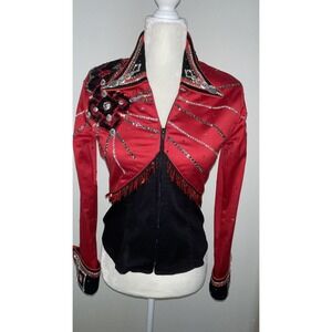 VTG Showmanship Red & Black Horse Rodeo Show Jacket, Skating, Sz Small‎ Costume